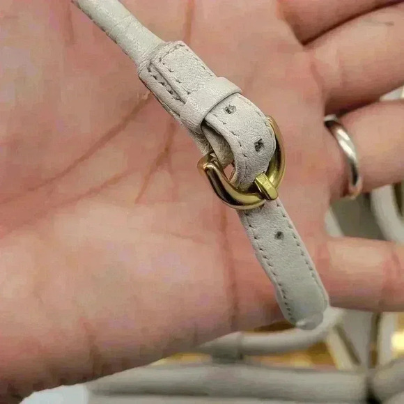 Beautiful! COACH A3259 Blanch Soft Napa White Ankle Strap Gold Wedge Shoes - Picture 9 of 14